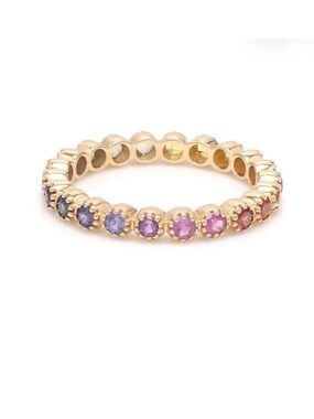 Gold Multicolor Gemstone Eternity Ring NEW